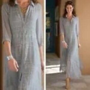 Soft Surroundings Long Sleeve Lavender Button-Down Embroidered Maxi Dress‎ Sx 2X
